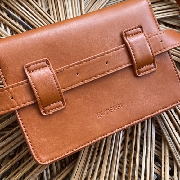 Ecosusi x Anthropologie Brown Leather Belt Bag Adjustable Strap & Buckle Satchel - Picture 7 of 11